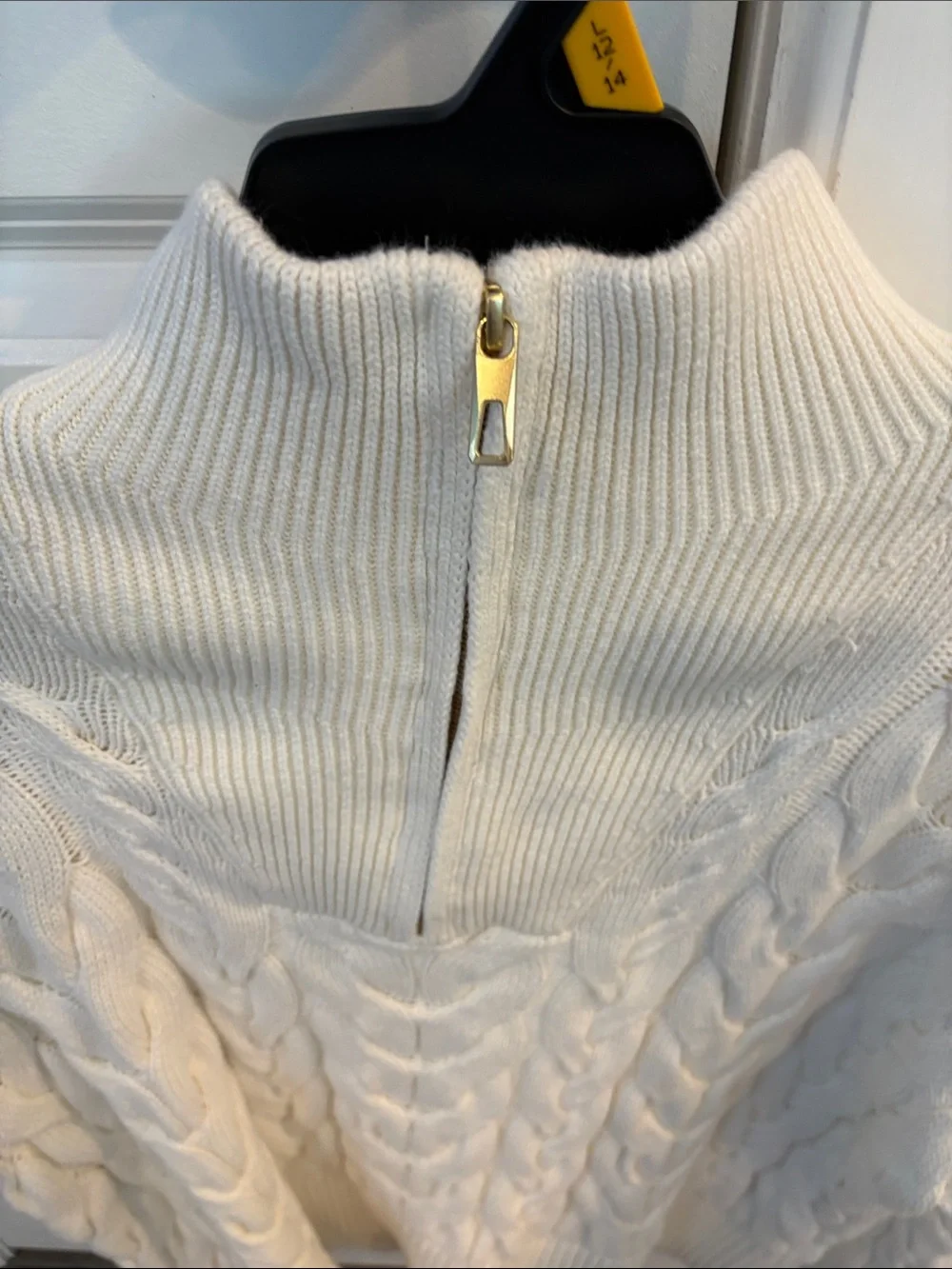 Lands' End Cream Cable-Knit Half-Zip Turtleneck Sweater